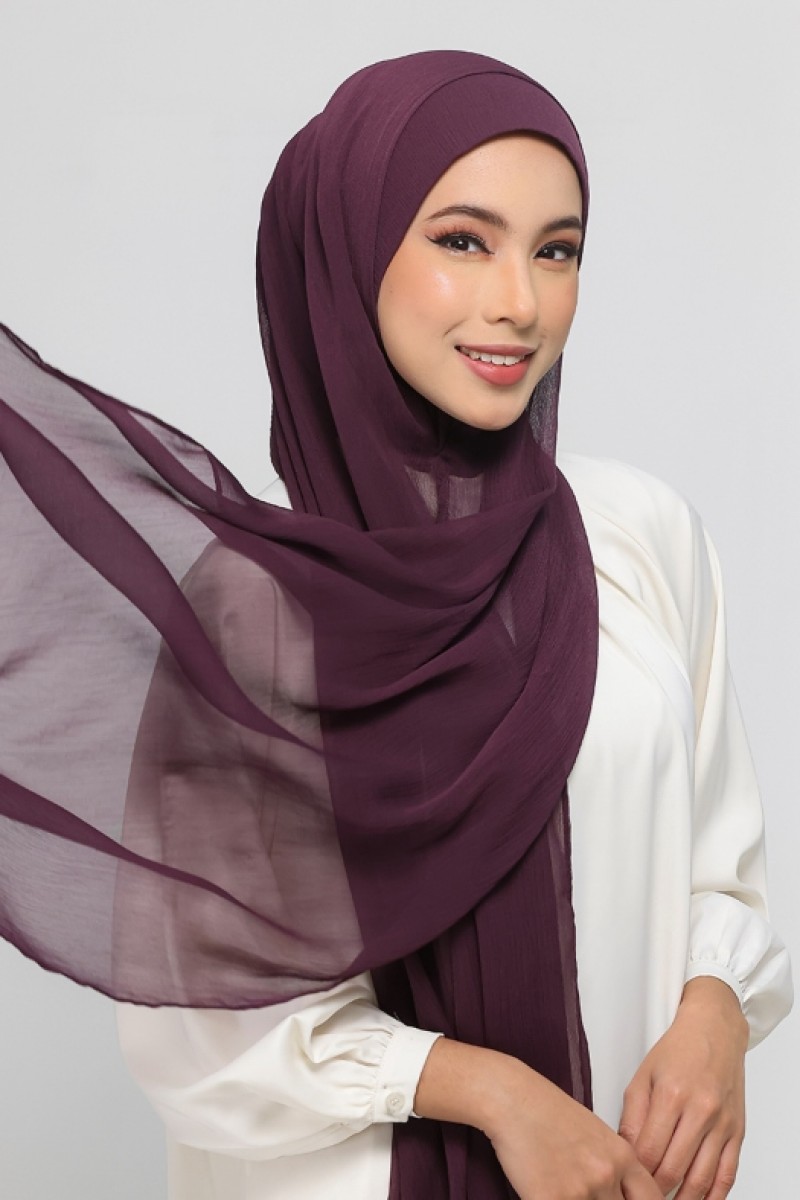 Aubergine - Plain Crinkled Chiffon