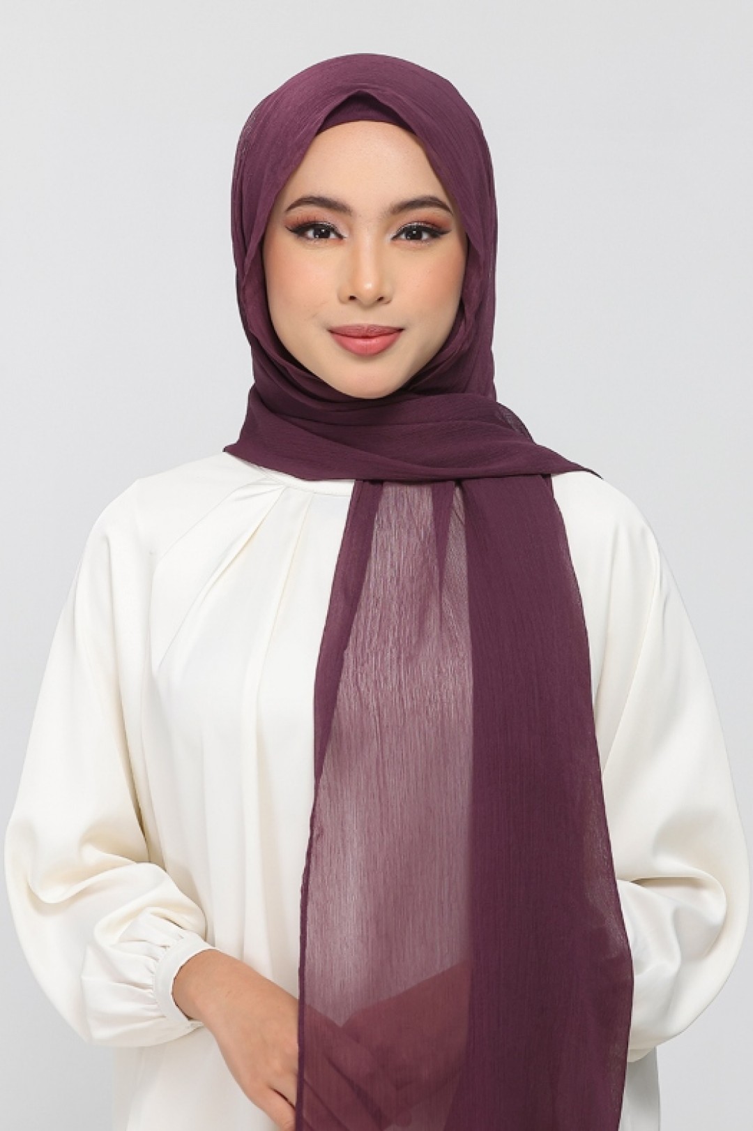 Aubergine - Plain Crinkled Chiffon