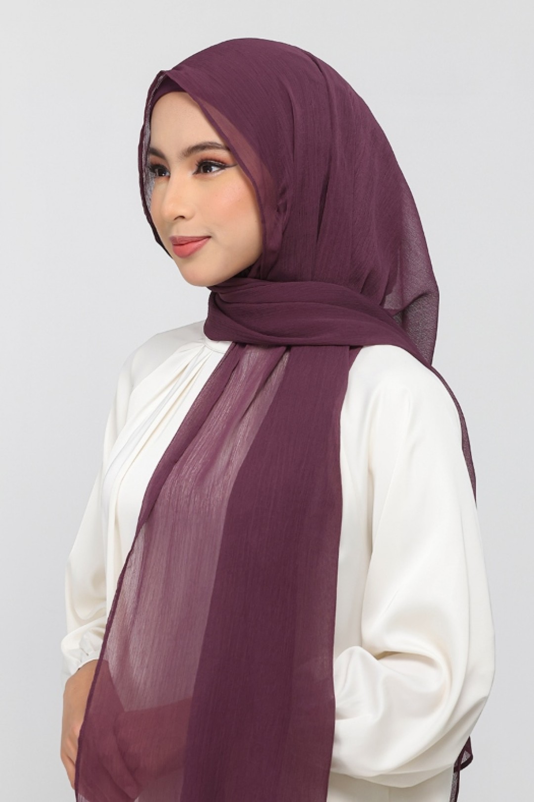 Aubergine - Plain Crinkled Chiffon