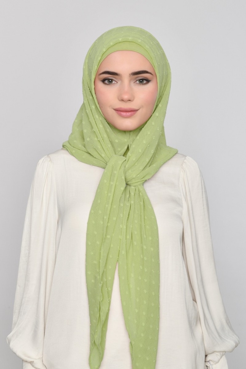 Apple Green -  Plain Mosaic Butti Chiffon
