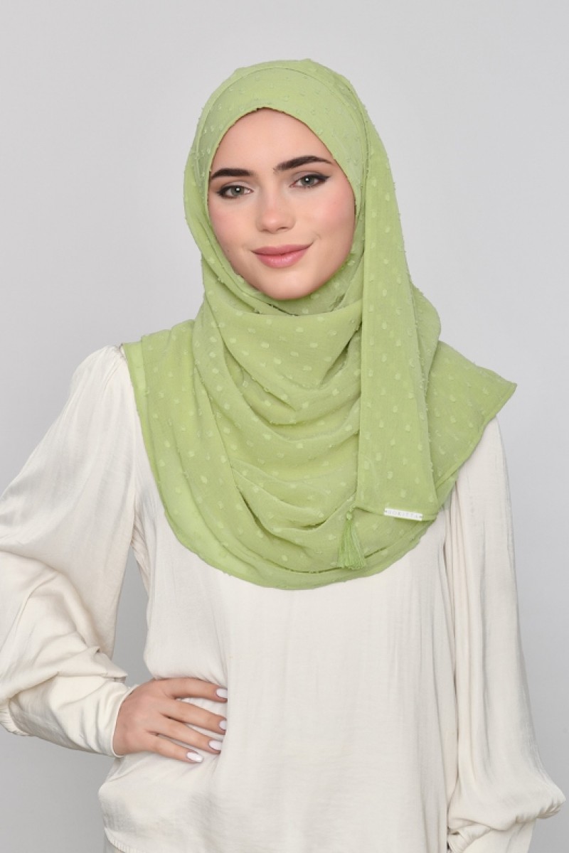 Apple Green -  Plain Mosaic Butti Chiffon