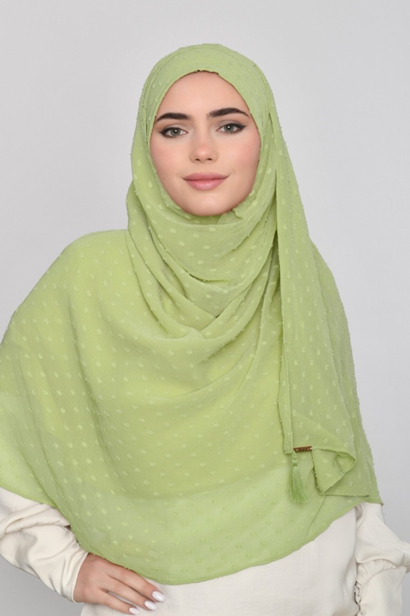 Apple Green -  Plain Mosaic Butti Chiffon