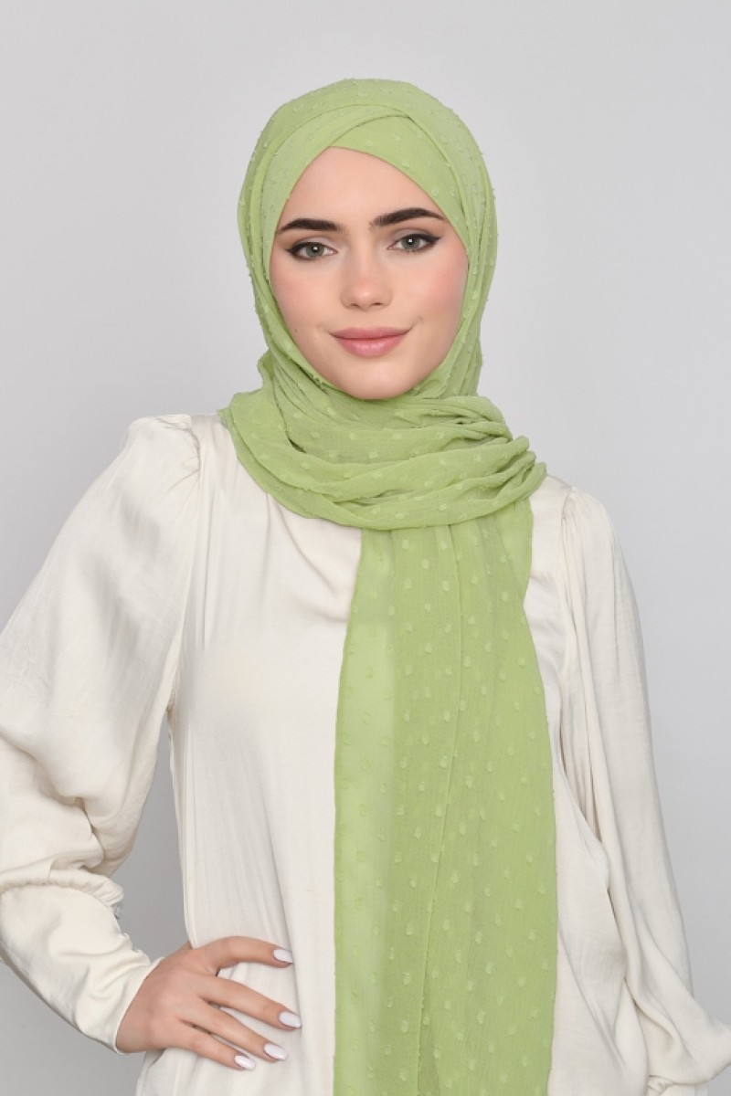 Apple Green -  Plain Mosaic Butti Chiffon