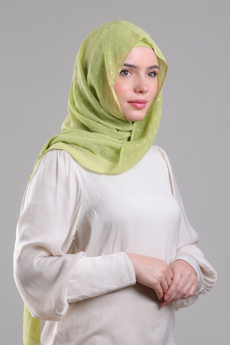 Apple Green -  Plain Mosaic Butti Chiffon
