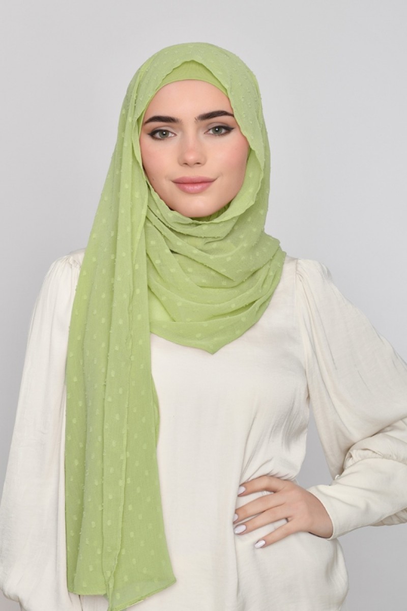 Apple Green -  Plain Mosaic Butti Chiffon