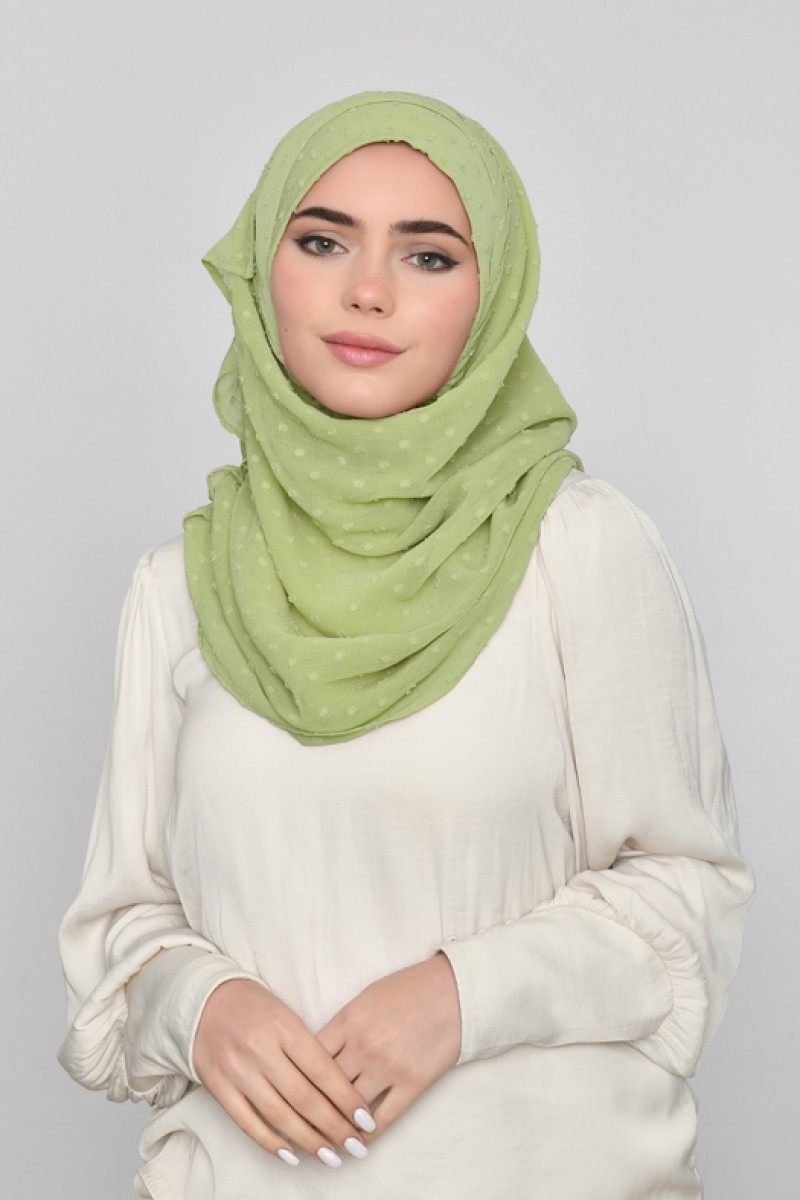 Apple Green -  Plain Mosaic Butti Chiffon