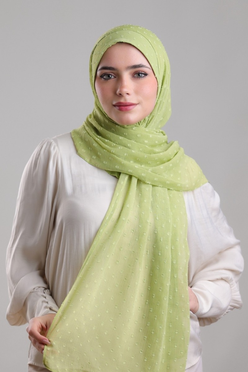 Apple Green -  Plain Mosaic Butti Chiffon