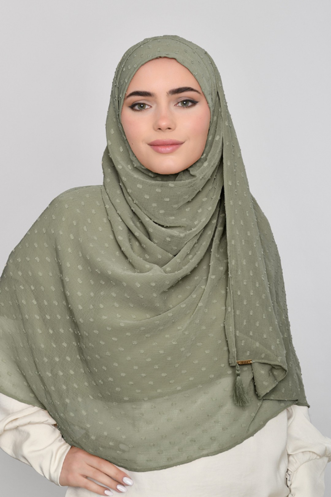 Army Green - Plain Mosaic Butti Chiffon