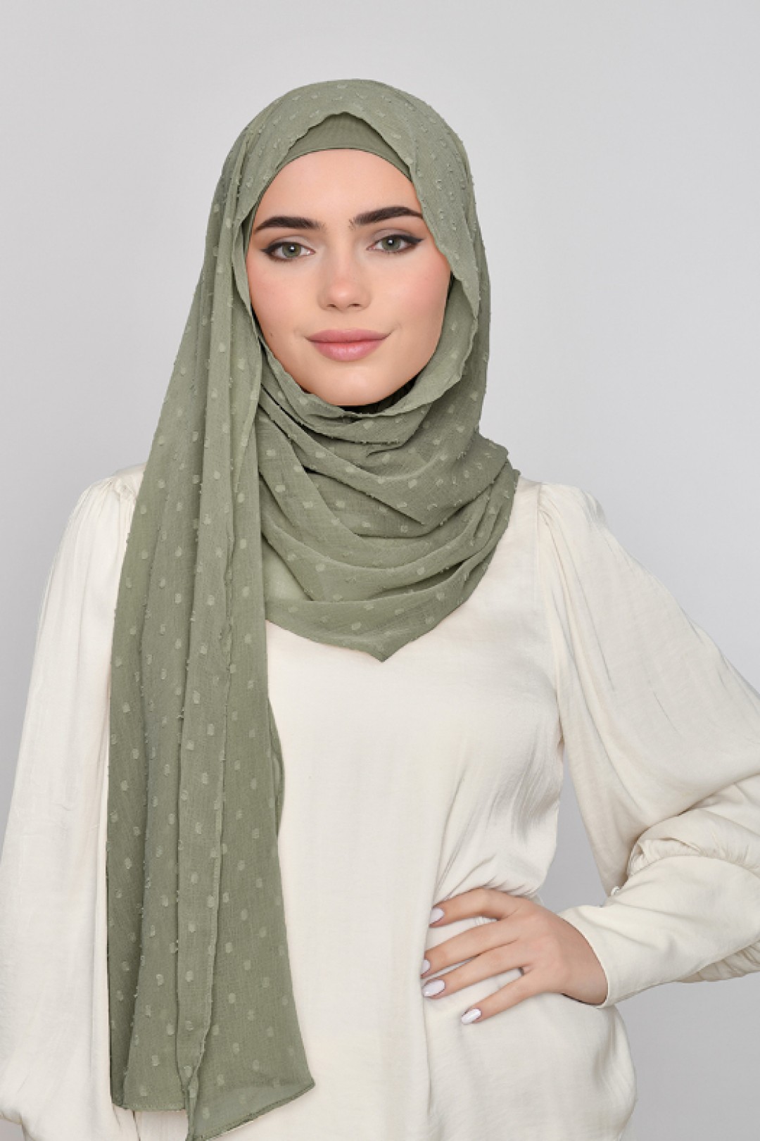 Army Green - Plain Mosaic Butti Chiffon