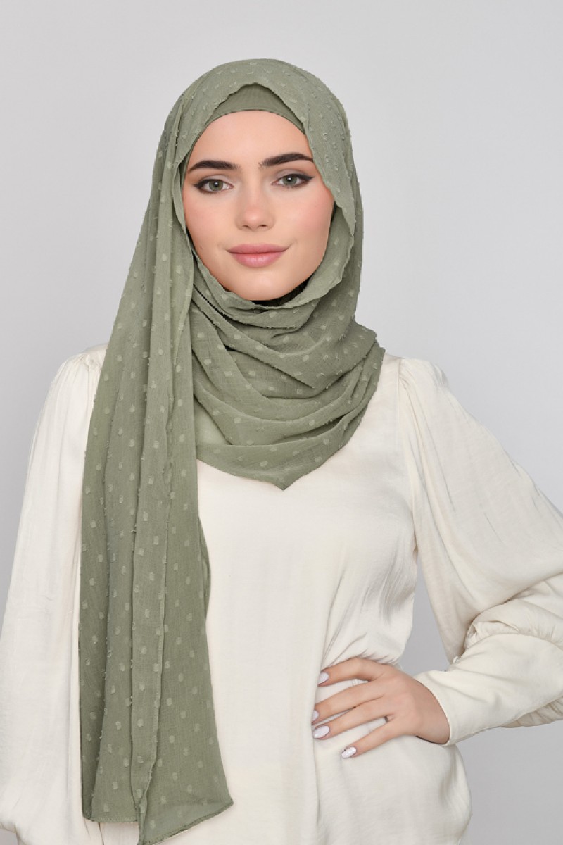 Army Green - Plain Mosaic Butti Chiffon
