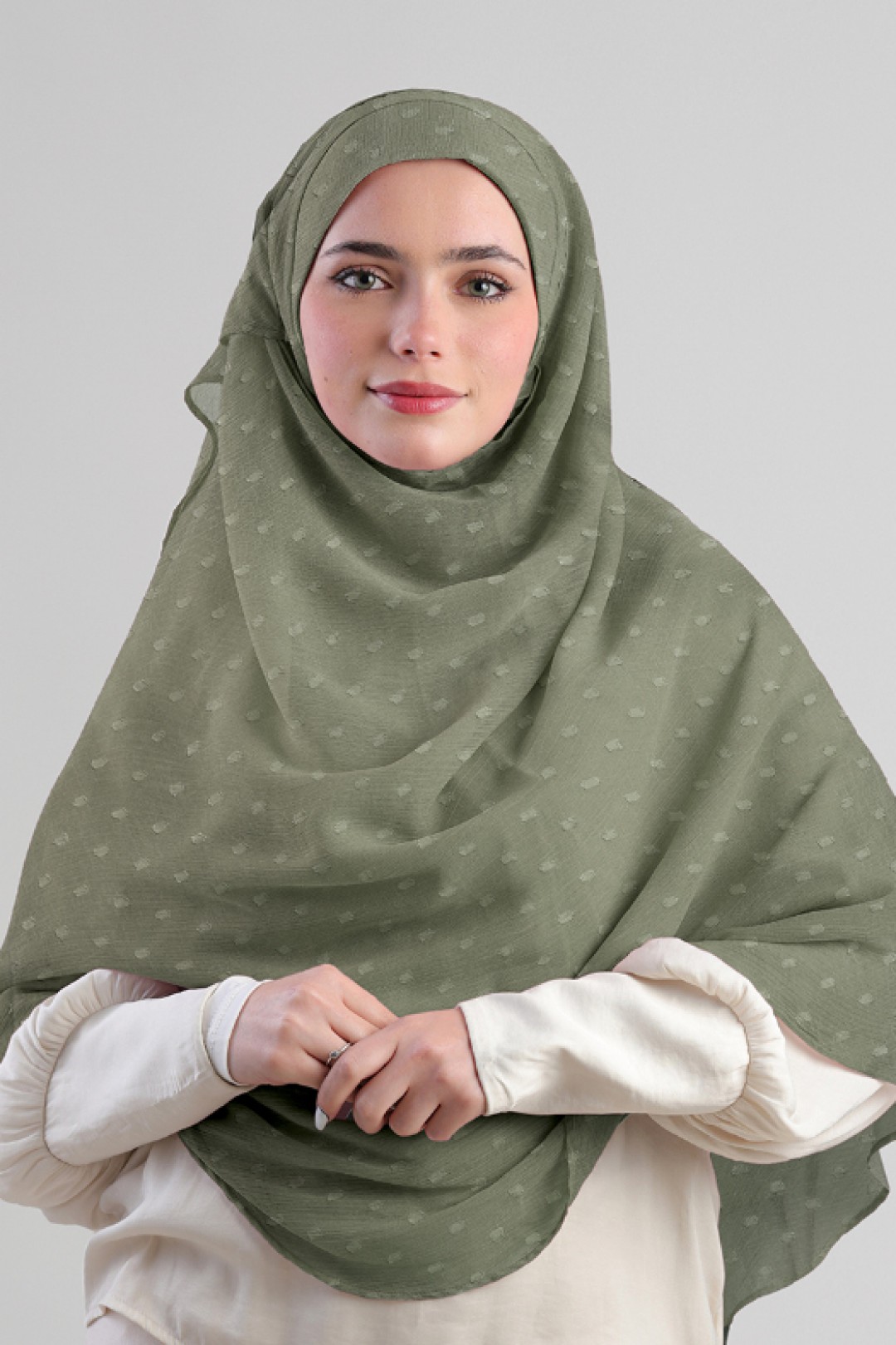 Army Green - Plain Mosaic Butti Chiffon