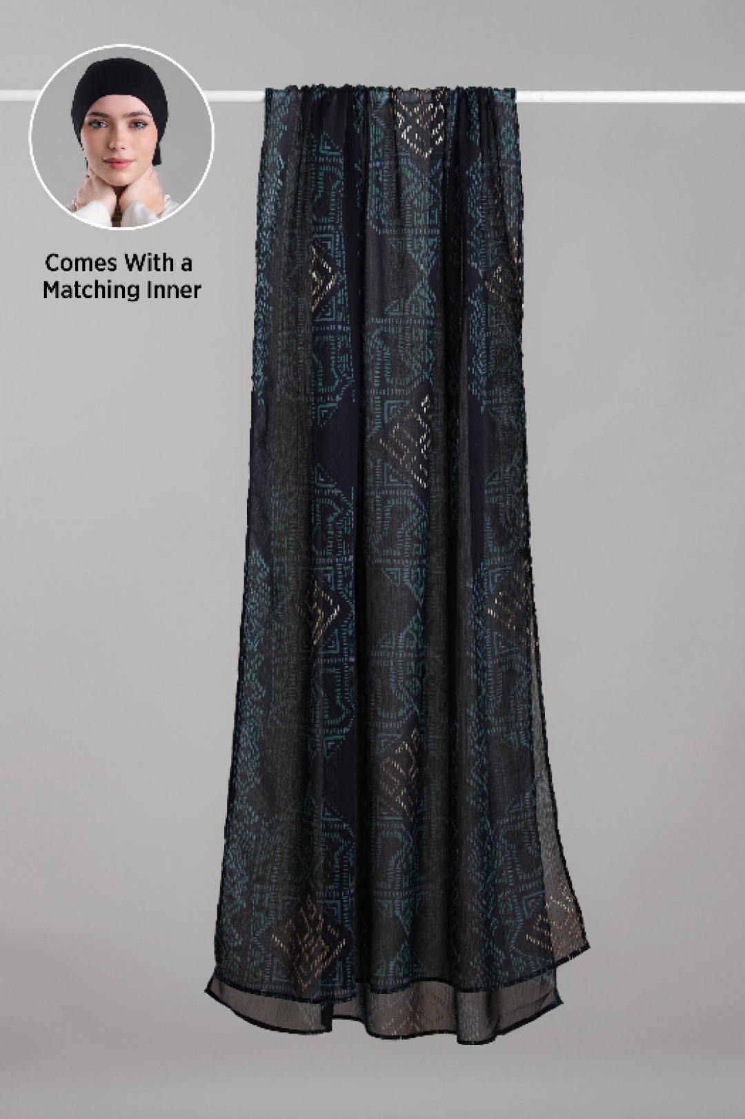 Bibi Khanym Black - Printed Plus Crinkled Chiffon with Foil