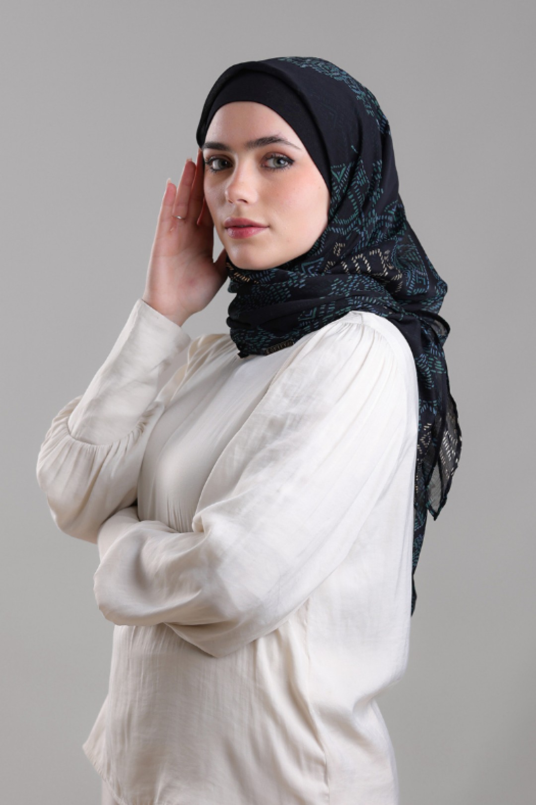 Bibi Khanym Black - Printed Plus Crinkled Chiffon with Foil