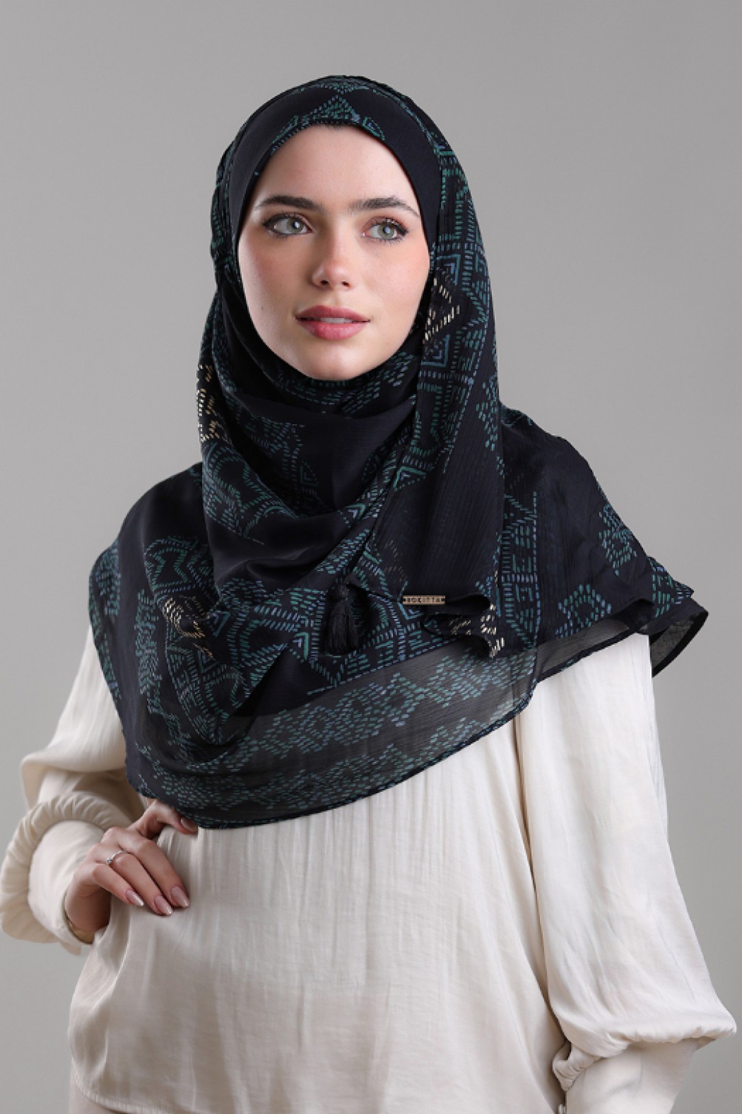 Bibi Khanym Black - Printed Plus Crinkled Chiffon with Foil