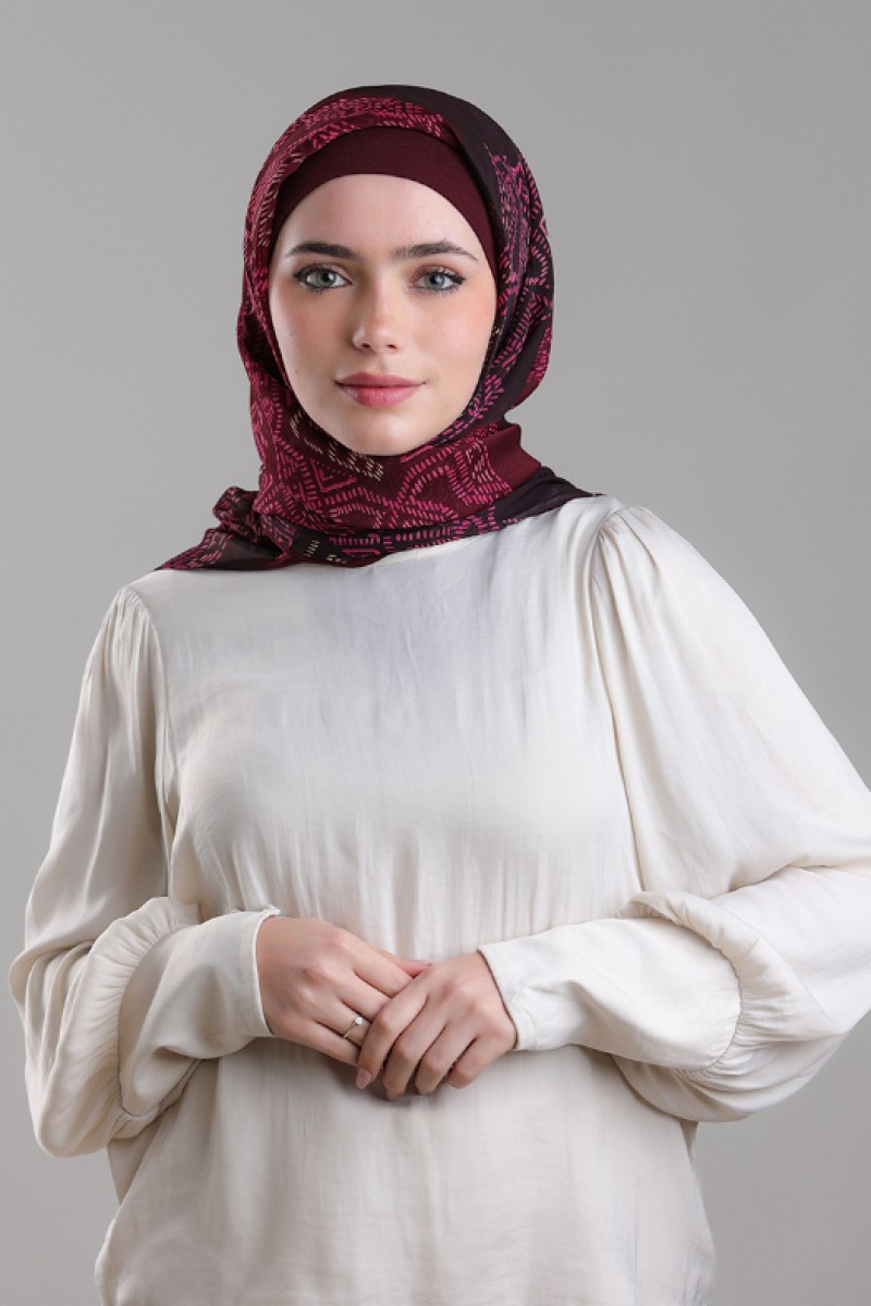 Bibi Khanym Maroon - Printed Plus Crinkled Chiffon with Foil
