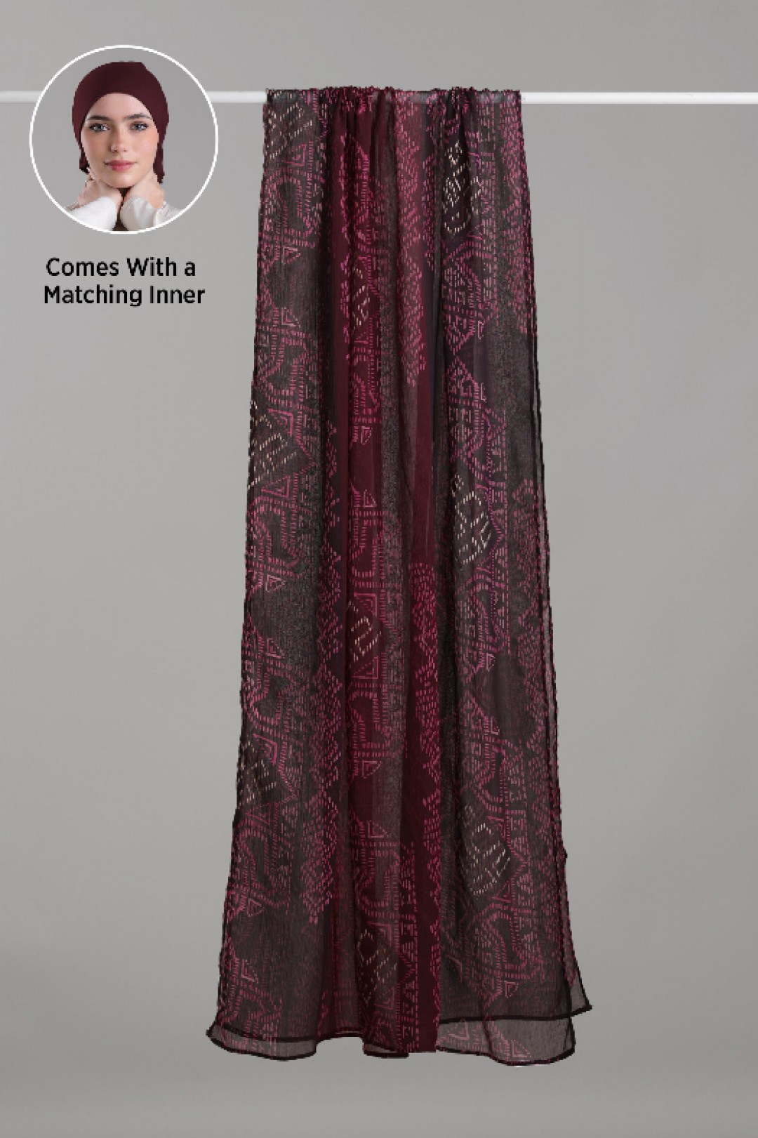 Bibi Khanym Maroon - Printed Plus Crinkled Chiffon with Foil