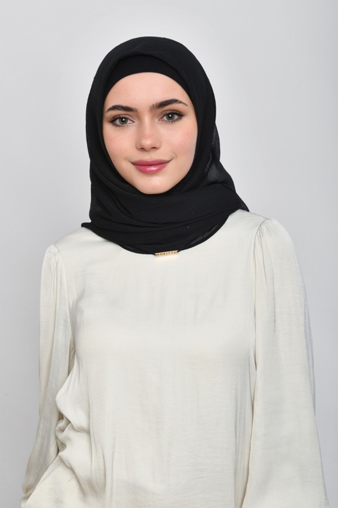 Black - Plain Crinkled Chiffon with Crystals
