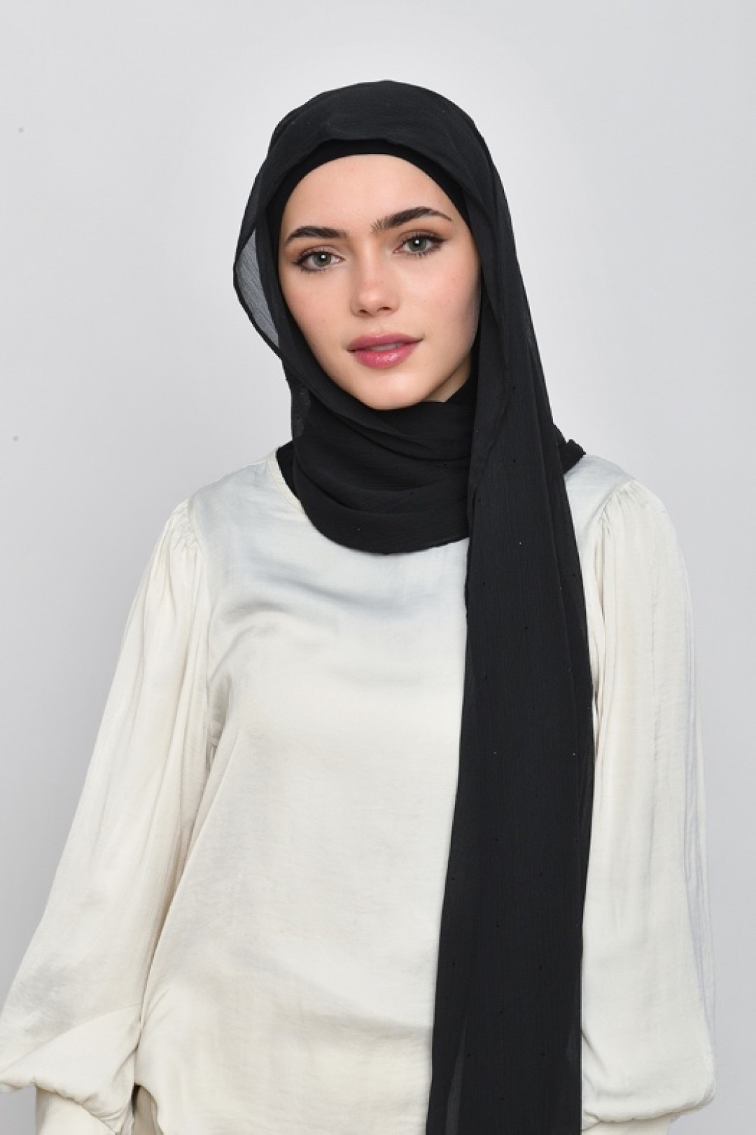 Black - Plain Crinkled Chiffon with Crystals