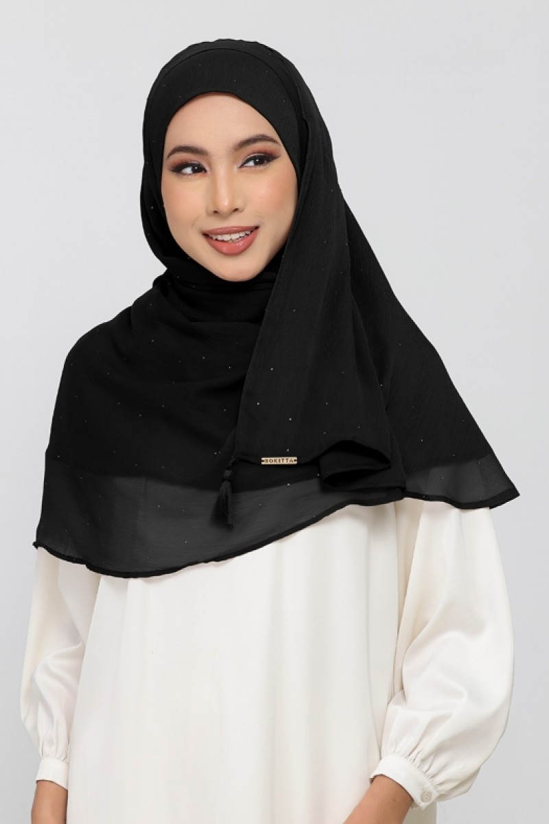 Black - Plain Crinkled Chiffon Crystals