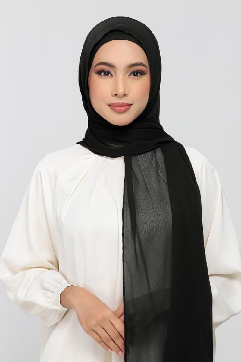 Black - Plain Crinkled Chiffon