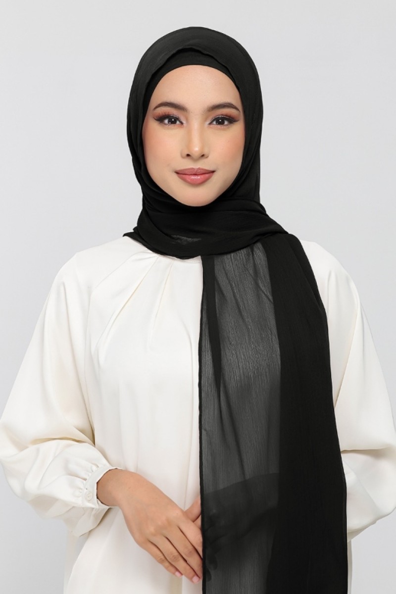 Jet Black - Plain Crinkled Chiffon