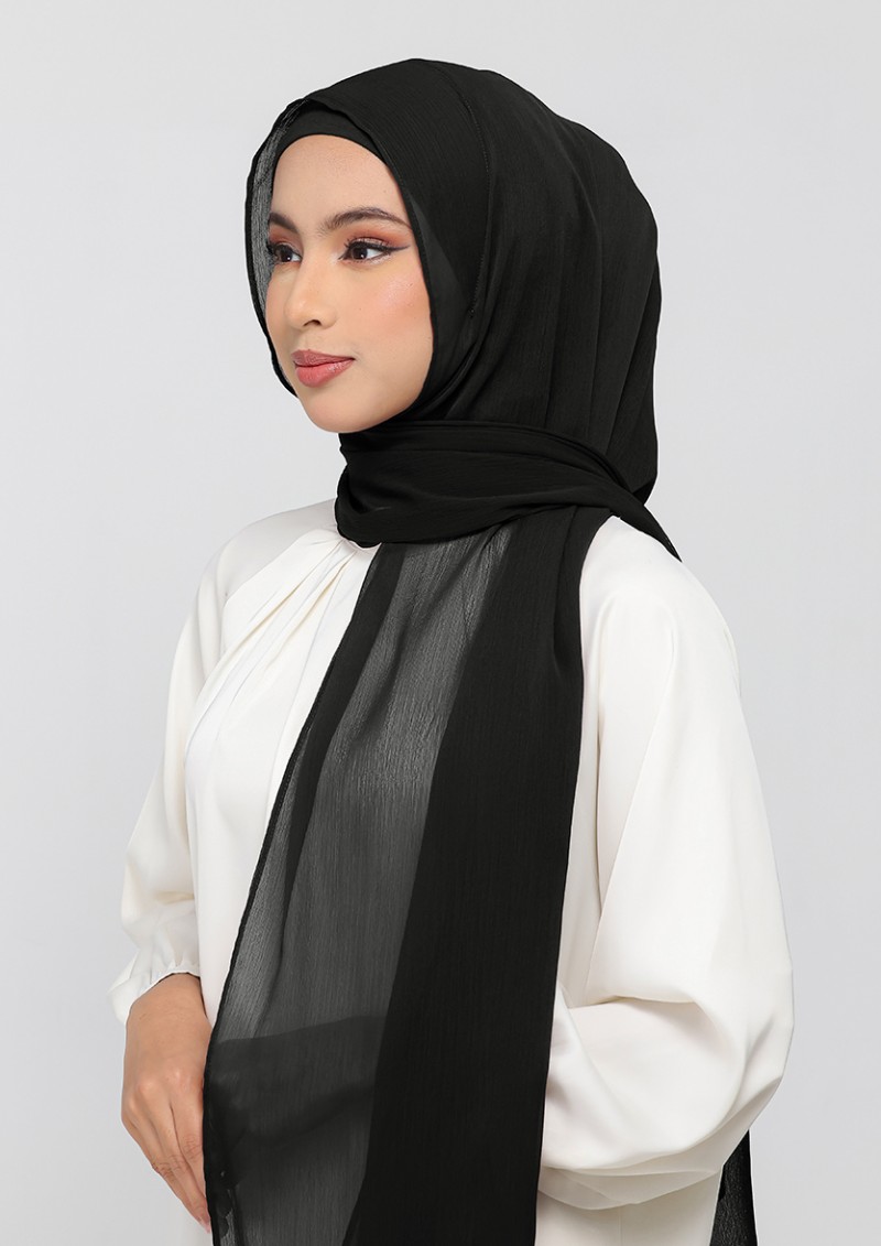 Black - Plain Crinkled Chiffon