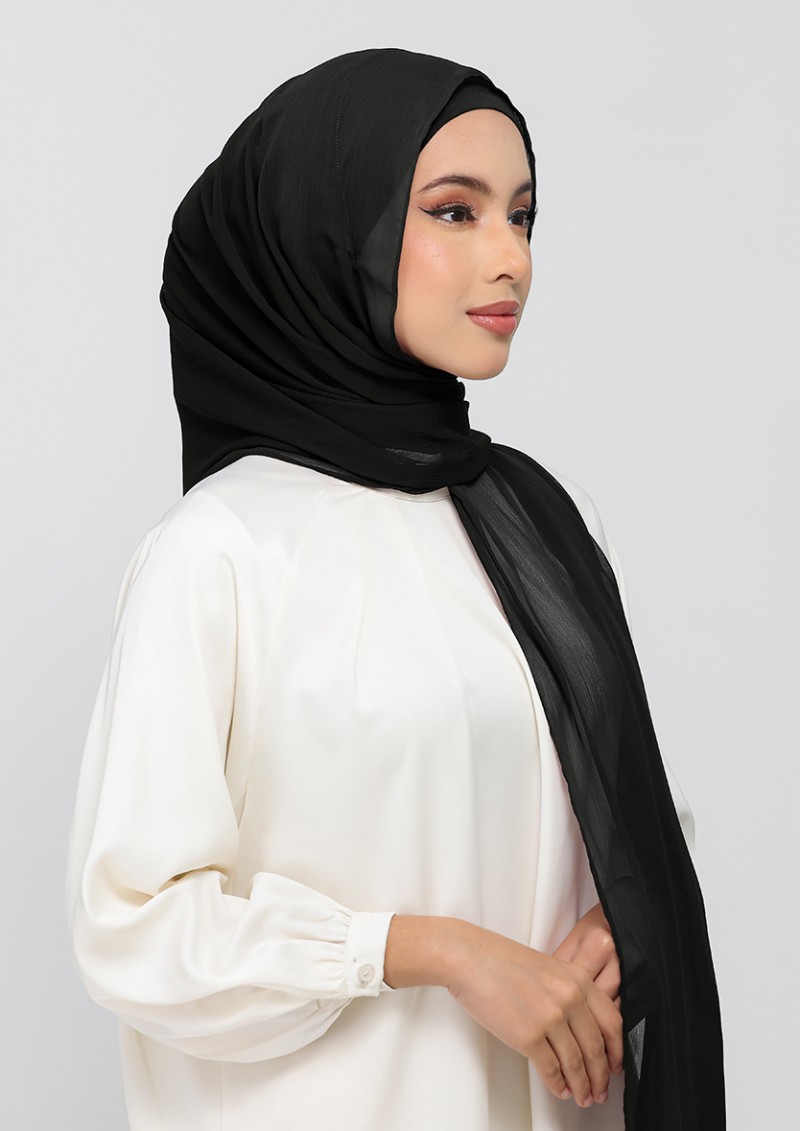 Black - Plain Crinkled Chiffon