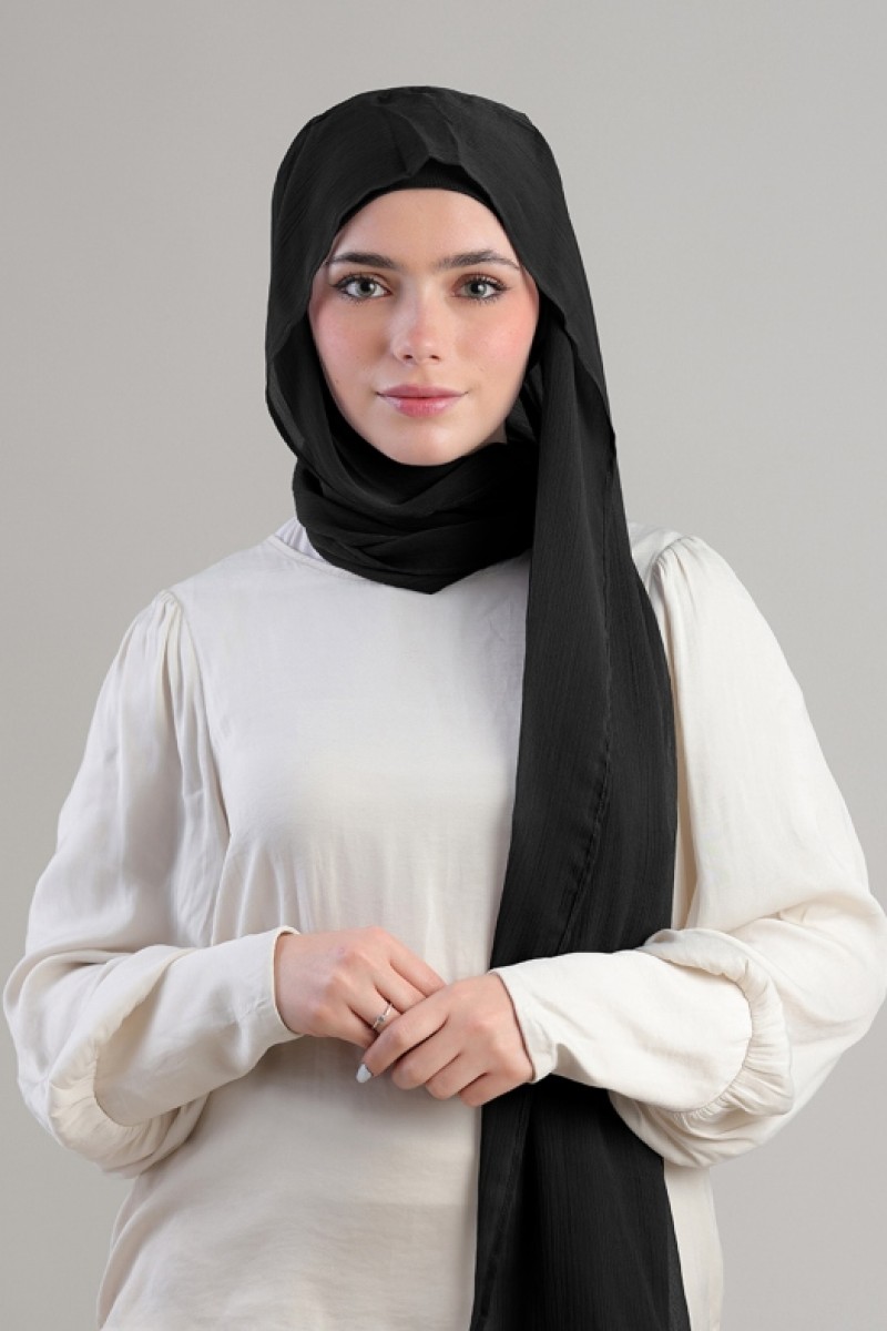 Jet Black - Plain Crinkled Chiffon