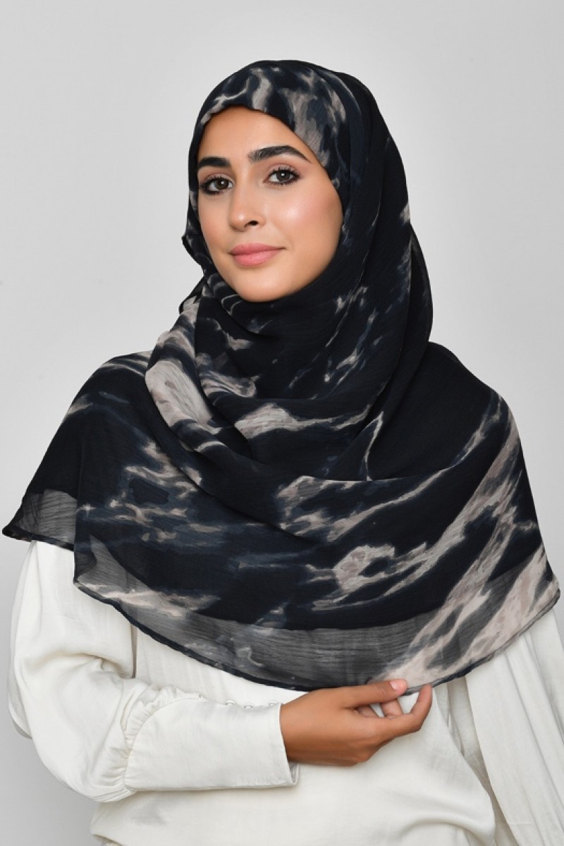 Black Marble - Printed Plus Crinkled Chiffon