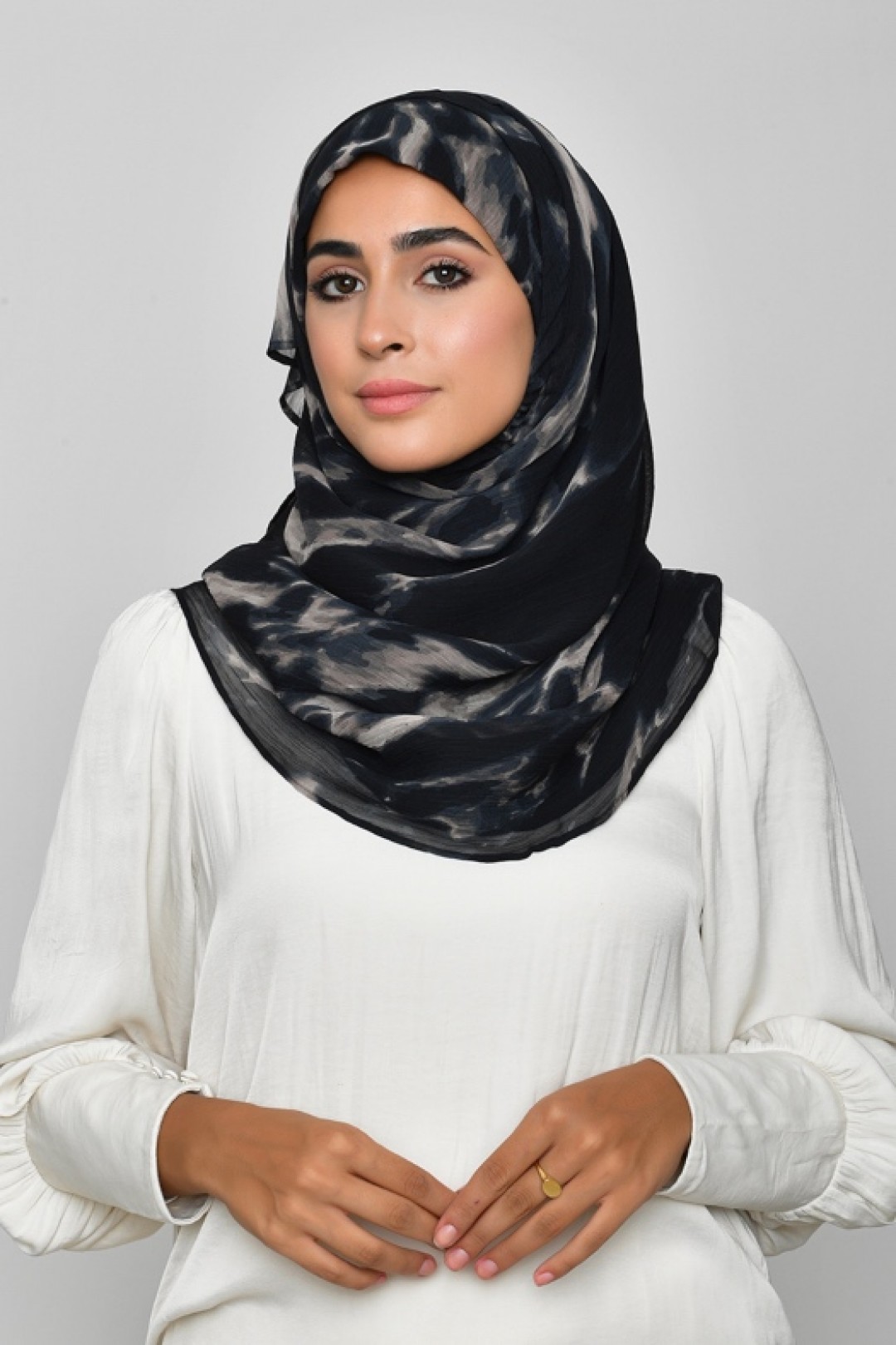 Black Marble - Printed Plus Crinkled Chiffon