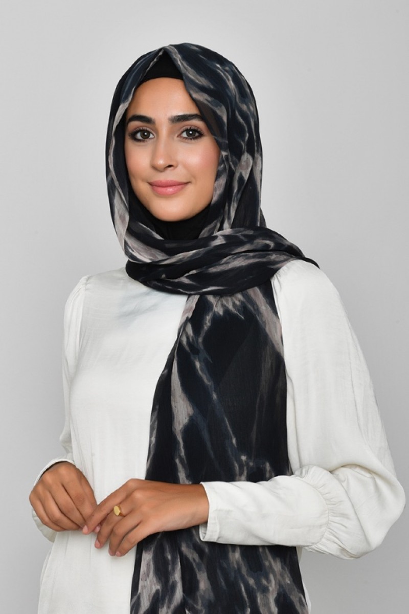 Black Marble - Printed Plus Crinkled Chiffon