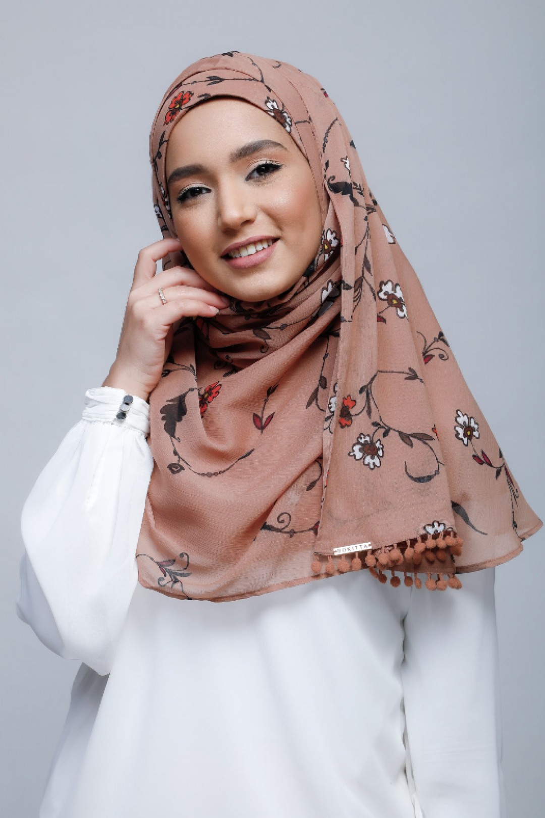 Blessings - Printed With Pompoms Crinkled Chiffon - Capshawl