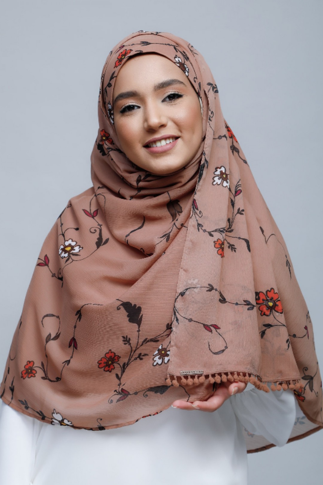 Blessings - Printed With Pompoms Crinkled Chiffon - Capshawl