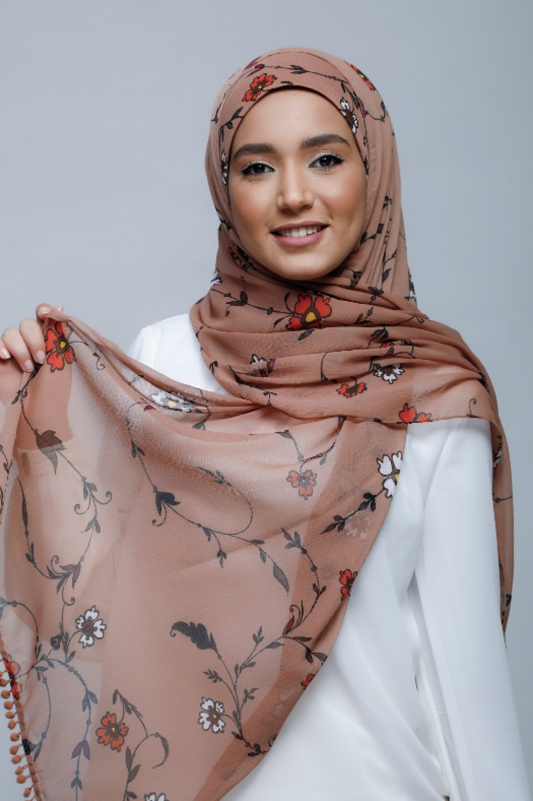 Blessings - Printed With Pompoms Crinkled Chiffon - Capshawl