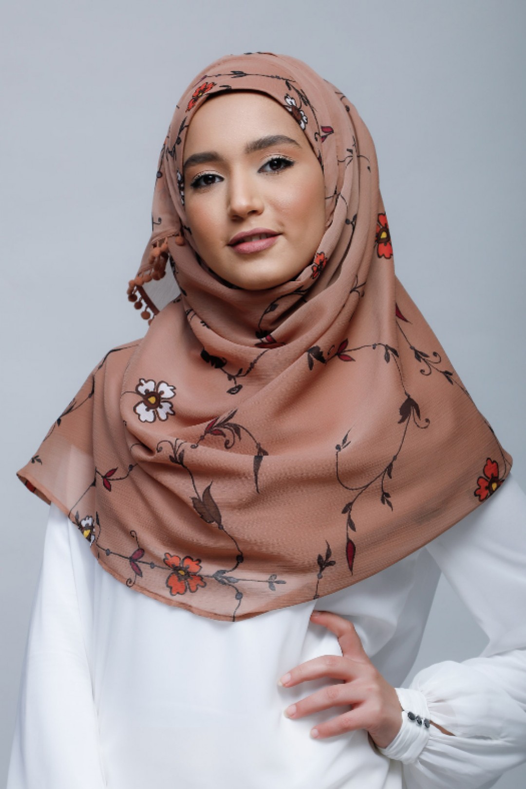Blessings - Printed With Pompoms Crinkled Chiffon - Capshawl