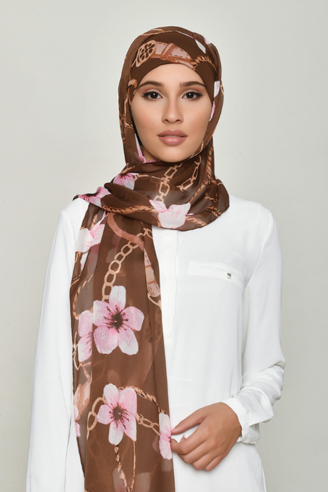 Blossom Brown - Printed Crinkled Chiffon