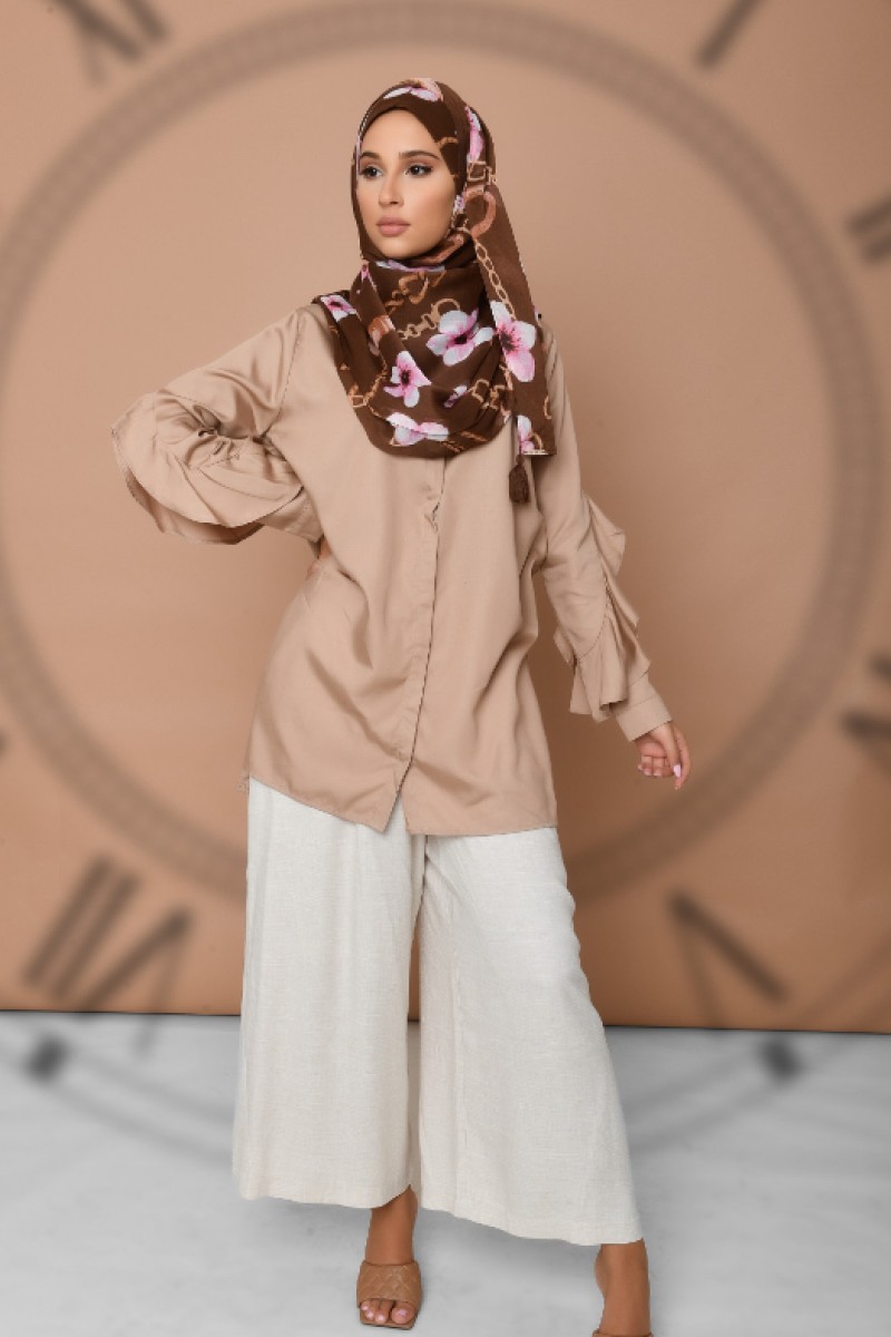 Blossom Brown - Printed Crinkled Chiffon