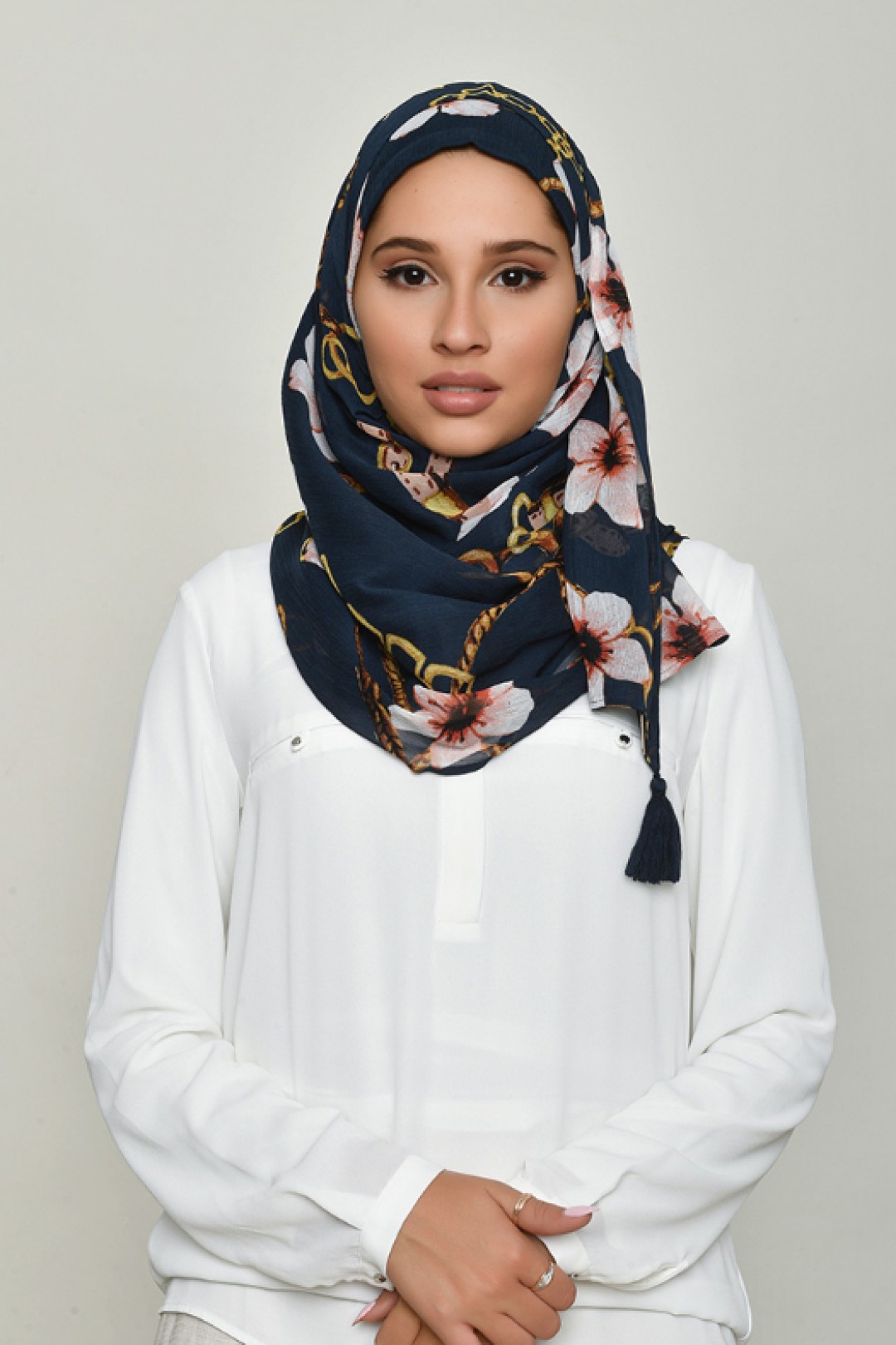 Blossom Navy - Printed Crinkled Chiffon
