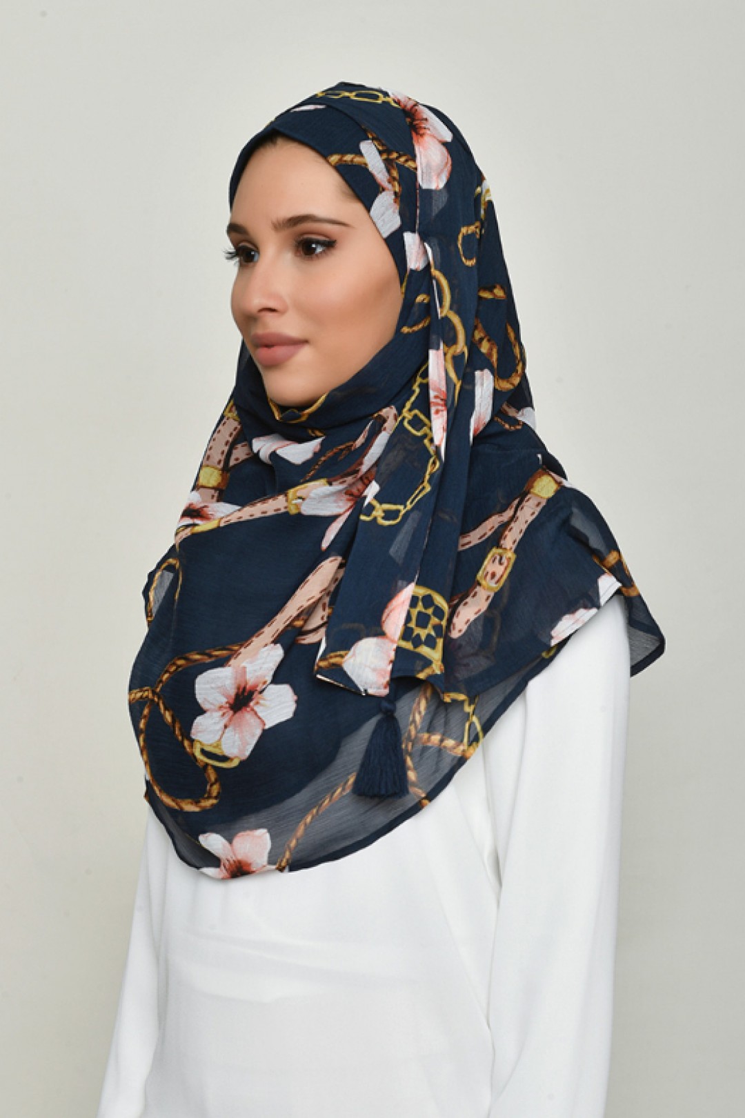 Blossom Navy - Printed Crinkled Chiffon