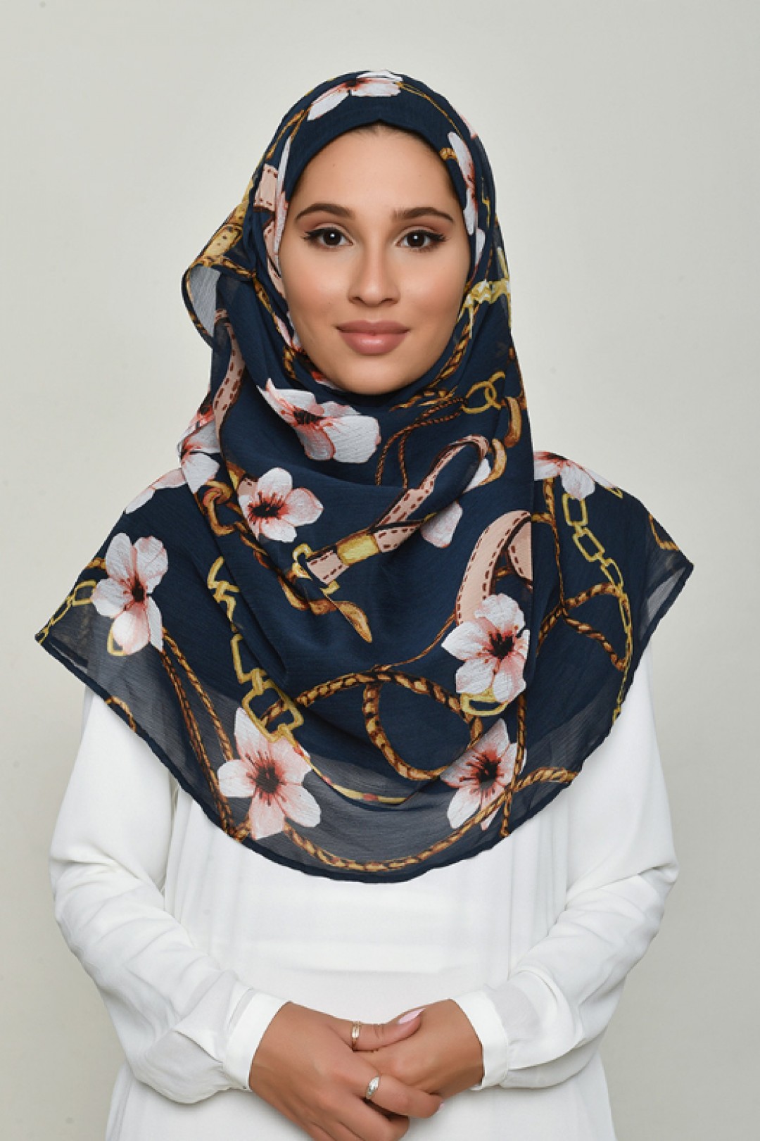 Blossom Navy - Printed Crinkled Chiffon