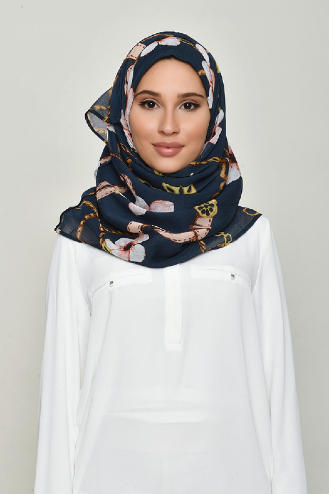 Blossom Navy - Printed Crinkled Chiffon