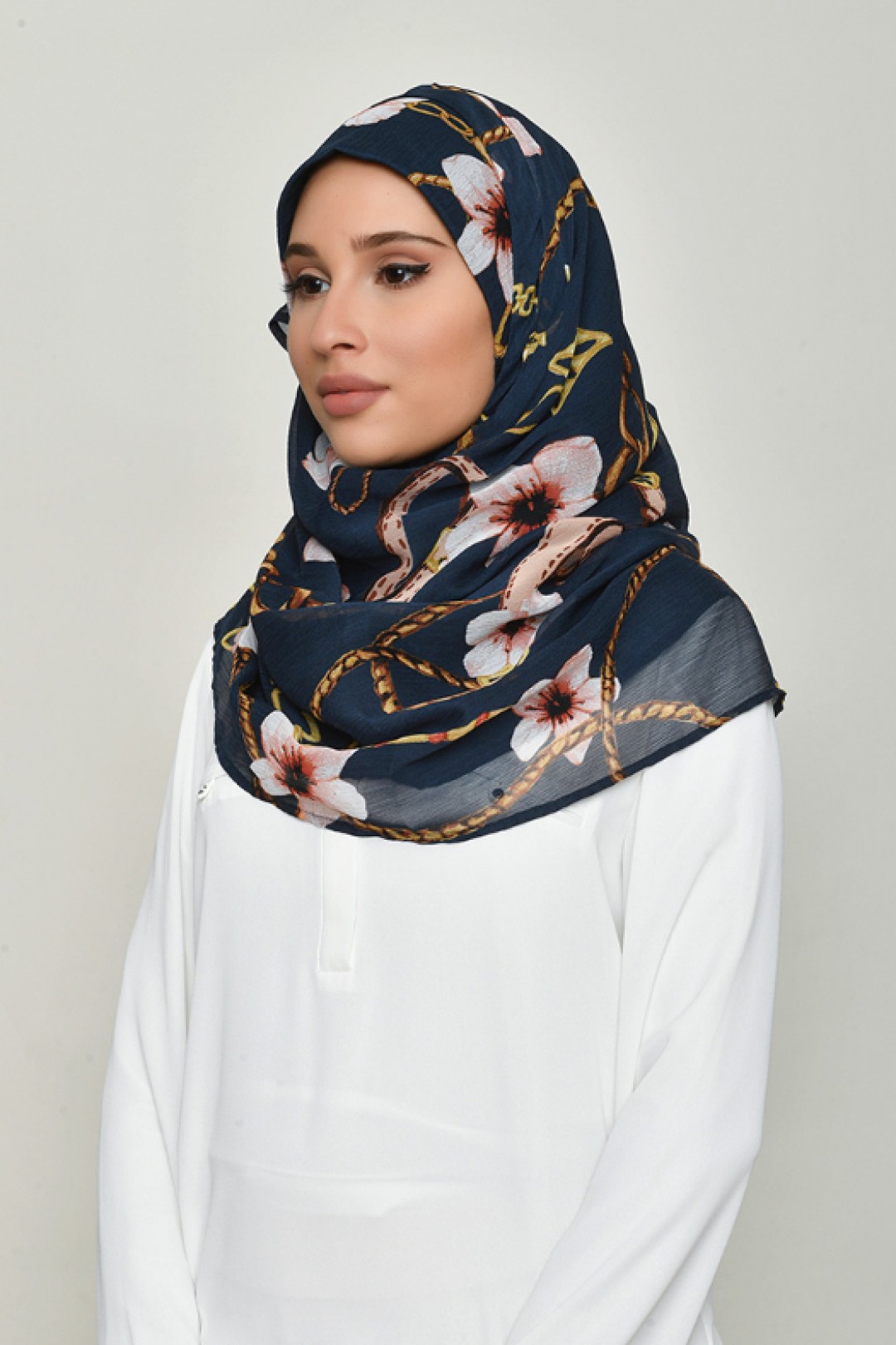 Blossom Navy - Printed Crinkled Chiffon
