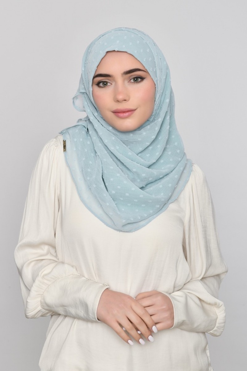 Cloud Blue - Plain Mosaic Butti Chiffon