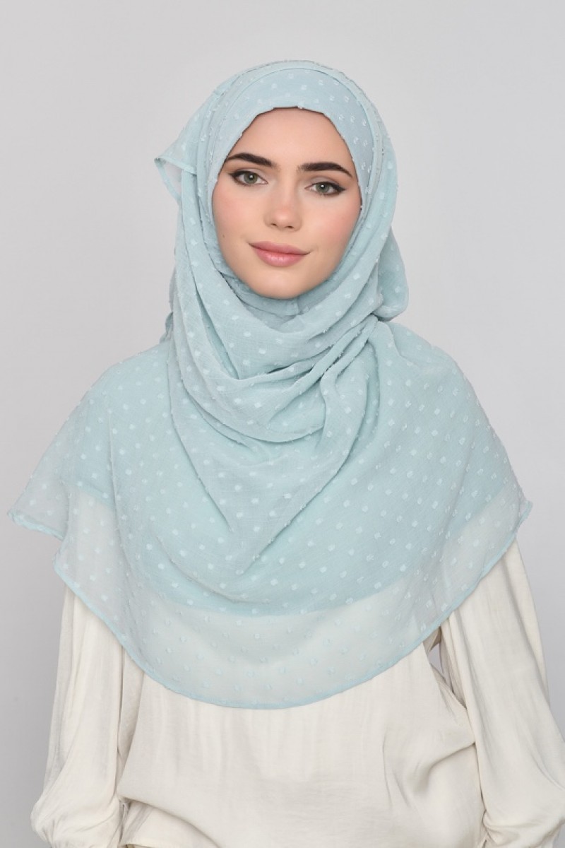 Cloud Blue - Plain Mosaic Butti Chiffon