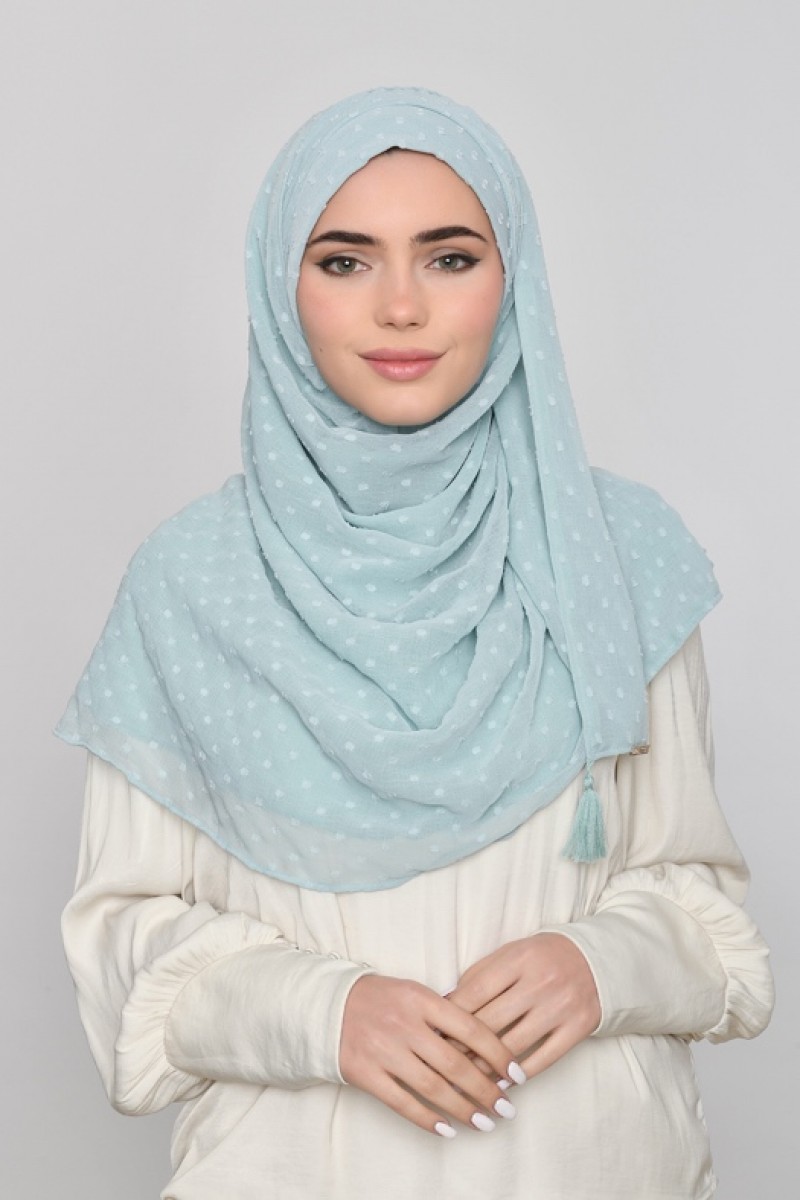 Cloud Blue - Plain Mosaic Butti Chiffon