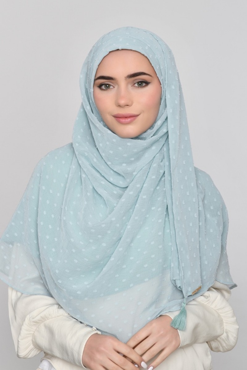 Cloud Blue - Plain Mosaic Butti Chiffon