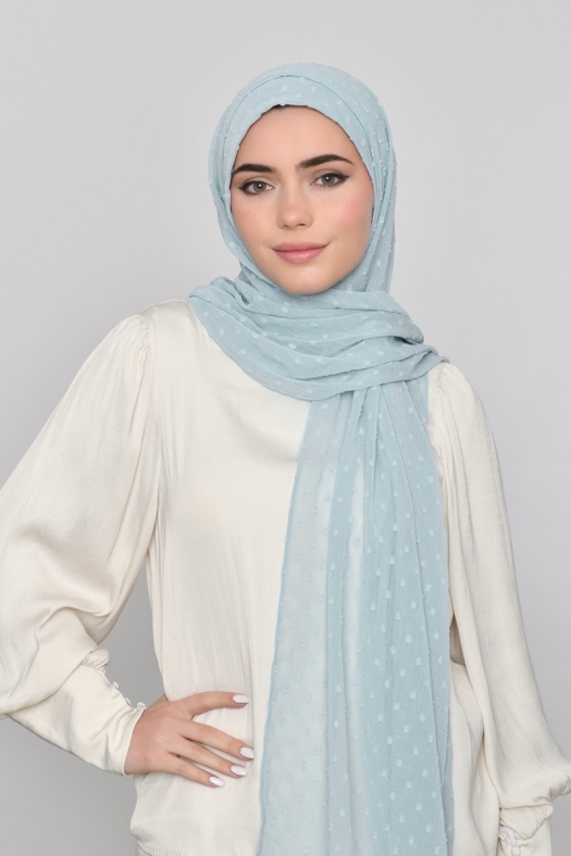 Cloud Blue - Plain Mosaic Butti Chiffon