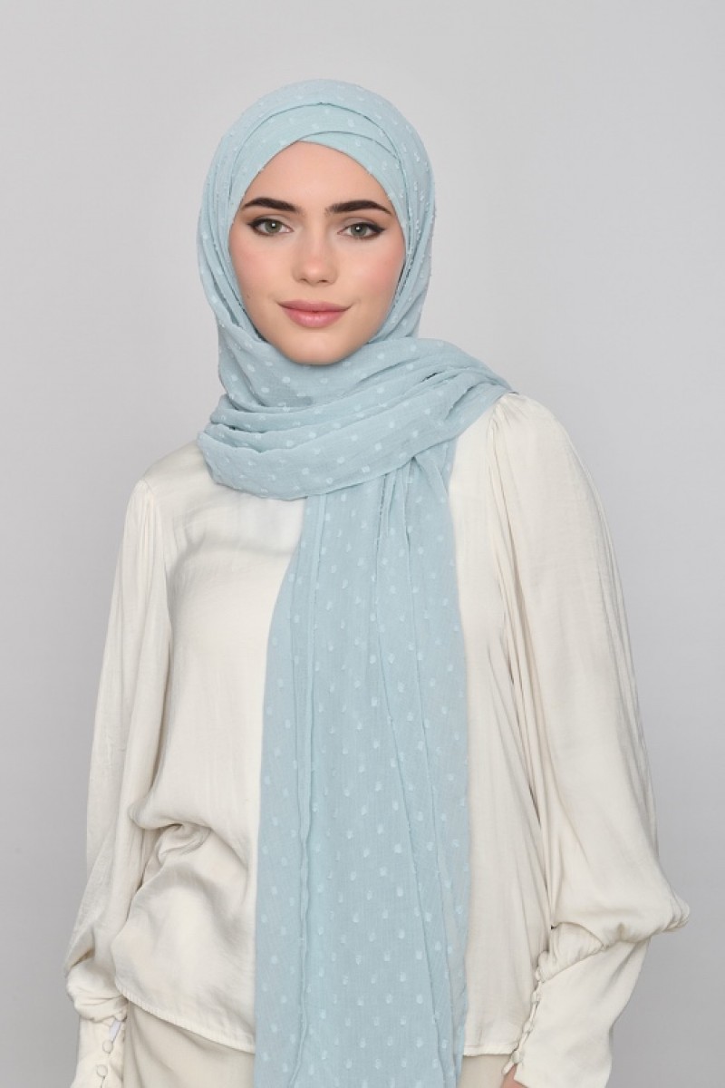 Cloud Blue - Plain Mosaic Butti Chiffon