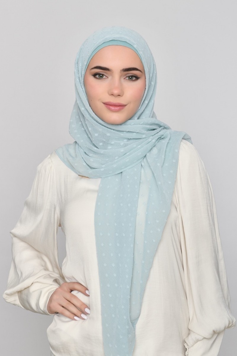 Cloud Blue - Plain Mosaic Butti Chiffon