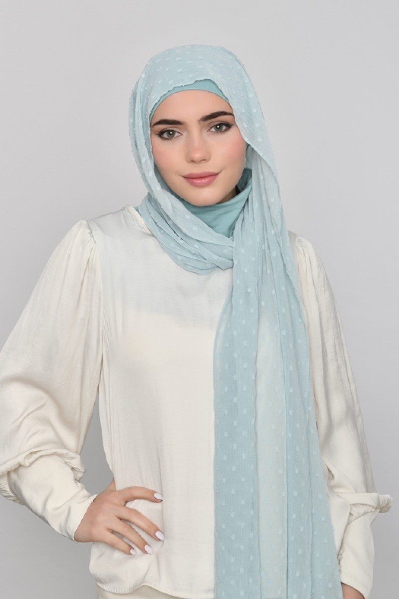 Cloud Blue - Plain Mosaic Butti Chiffon